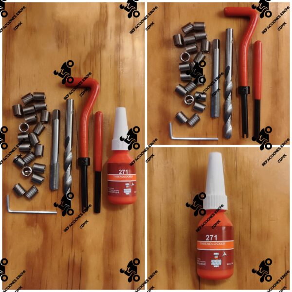 Kit Reparador de roscas m8x1.25 y fijador sellador de roscas